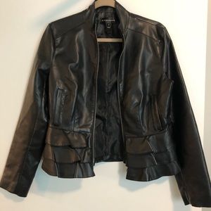 Faux Leather Jacket with Peplum Detail